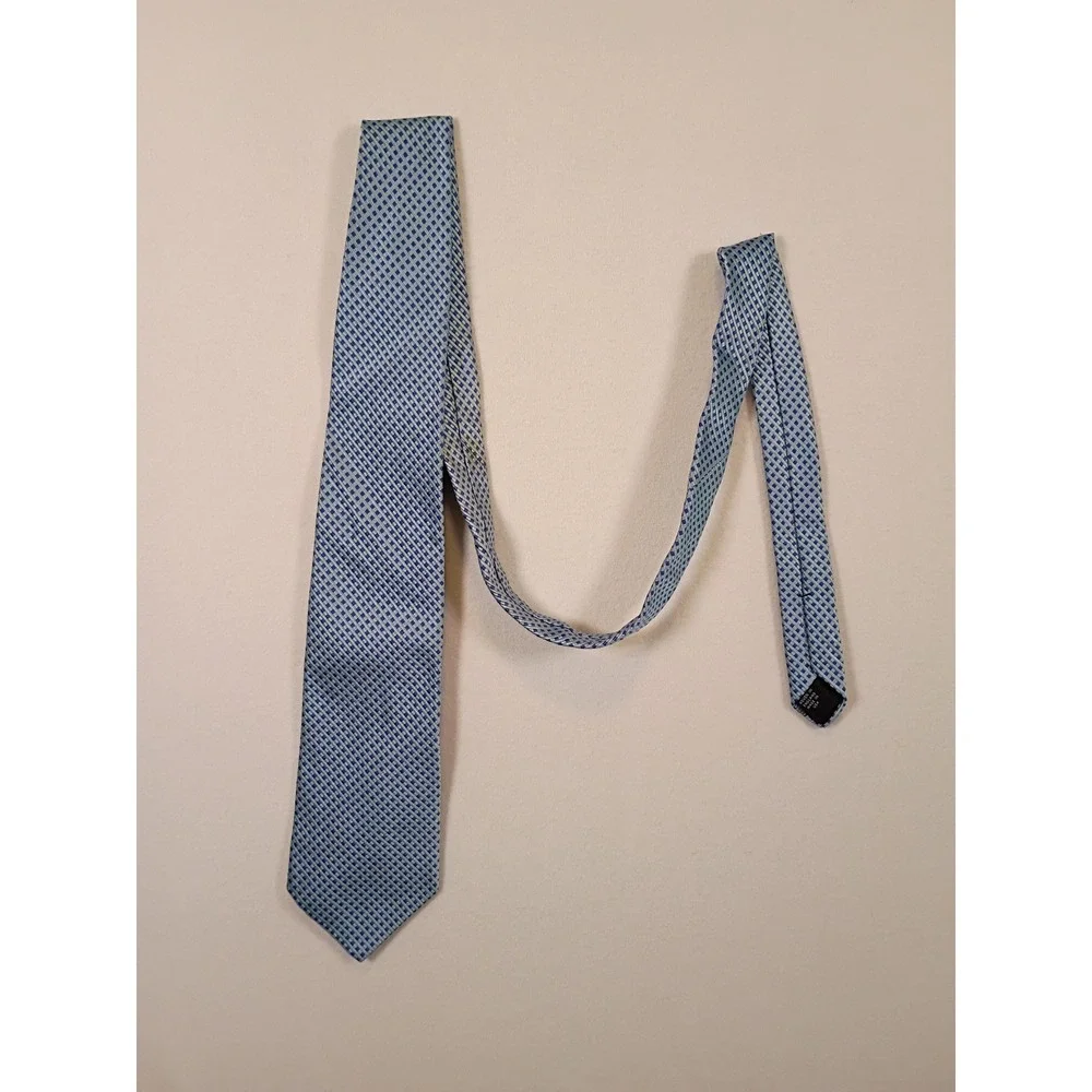 Preppy Brooks Brothers Makers Mens OS Blue Silver Silk Geometric Check Necktie